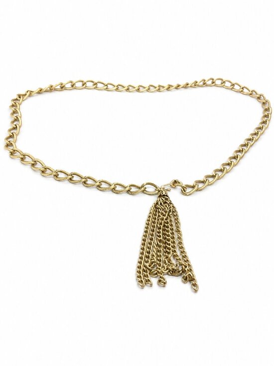 Vintage Accessories - VINTAGE TASSEL BELT Gold Tone Rope Chain Convertible Necklace Statement